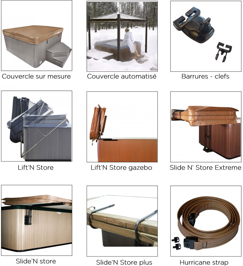 Couvercles, supports et accessoires de spas